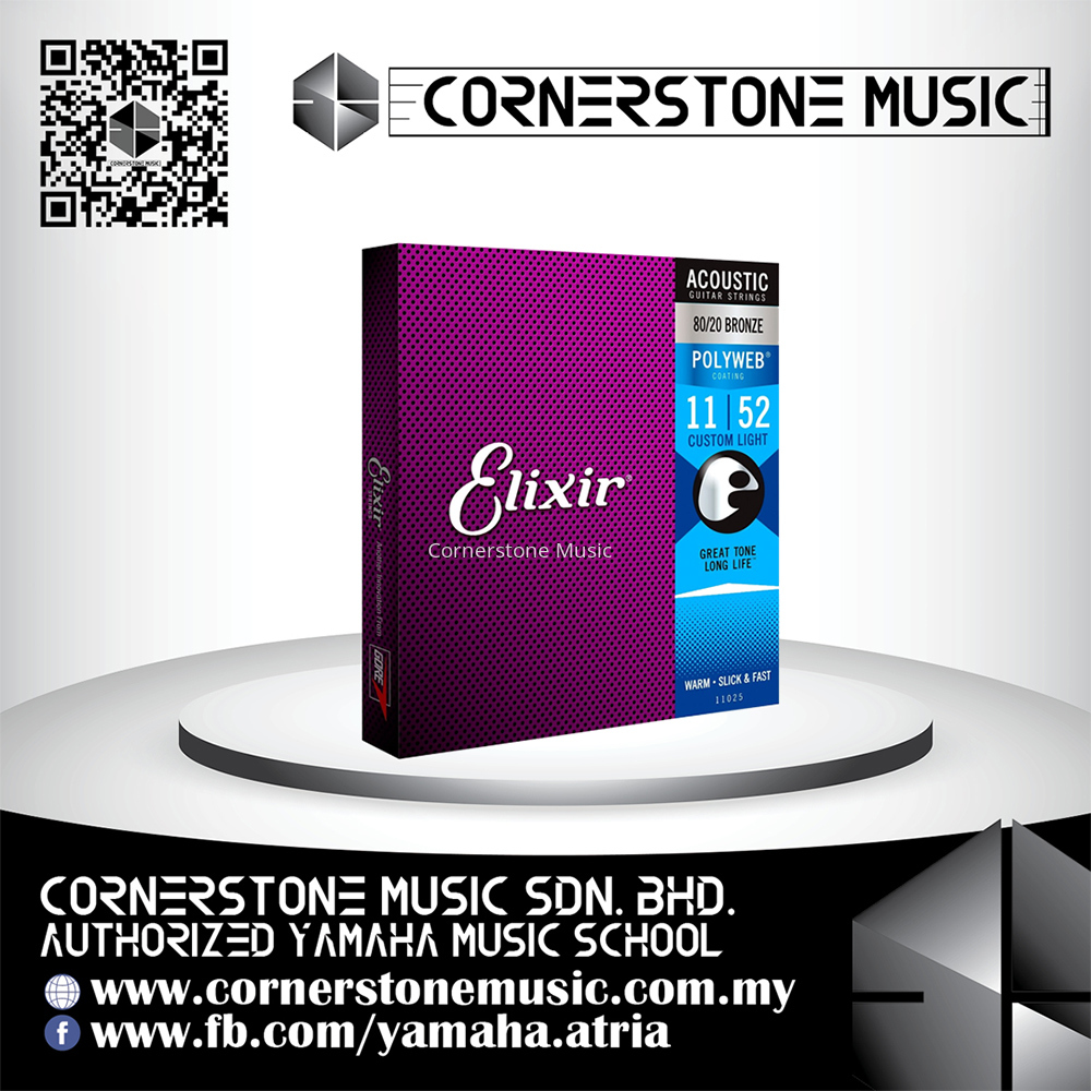 Elixir 11025 Polyweb 80 20 Bronze Acoustic Guitar Strings 11 52 Custom Light Full Set